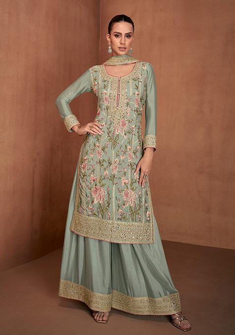 Light Green Embroidered Georgette Salwar Kameez
