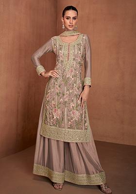 Light Brown Embroidered Georgette Salwar Kameez