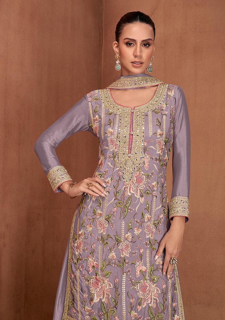 Light Lavender Embroidered Georgette Salwar Kameez