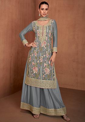 Light Grey Embroidered Georgette Salwar Kameez