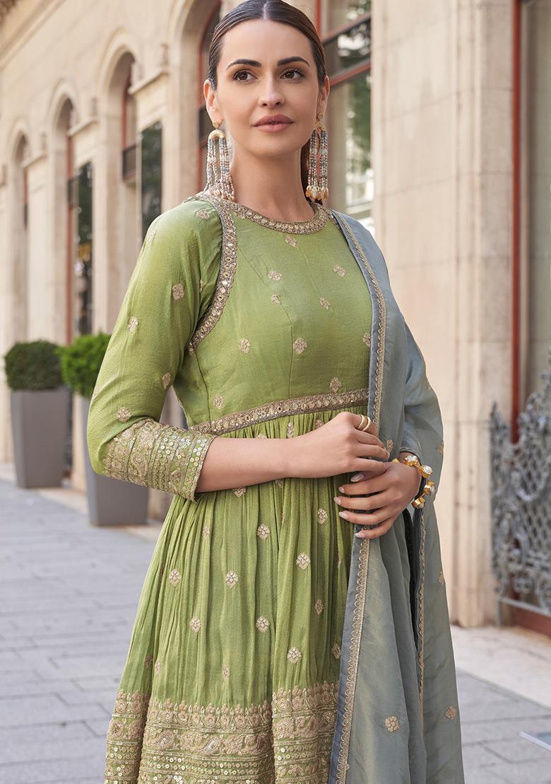 Green Embroidered Viscose  Salwar Kameez