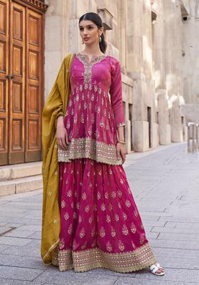Pink Embroidered Viscose  Salwar Kameez