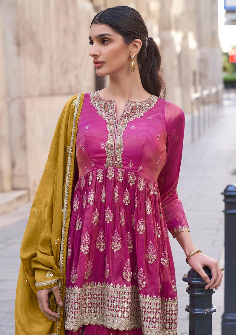 Pink Embroidered Viscose  Salwar Kameez