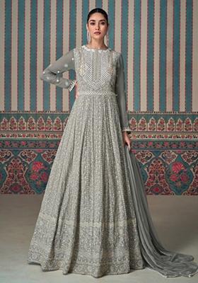 Grey Embroidered Georgette Salwar Kameez