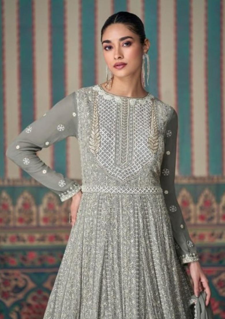 Grey Embroidered Georgette Salwar Kameez