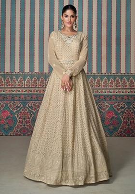 Cream Embroidered Georgette Salwar Kameez