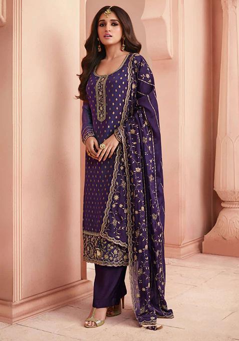 Royal Blue Embroidered Silk Salwar Kameez