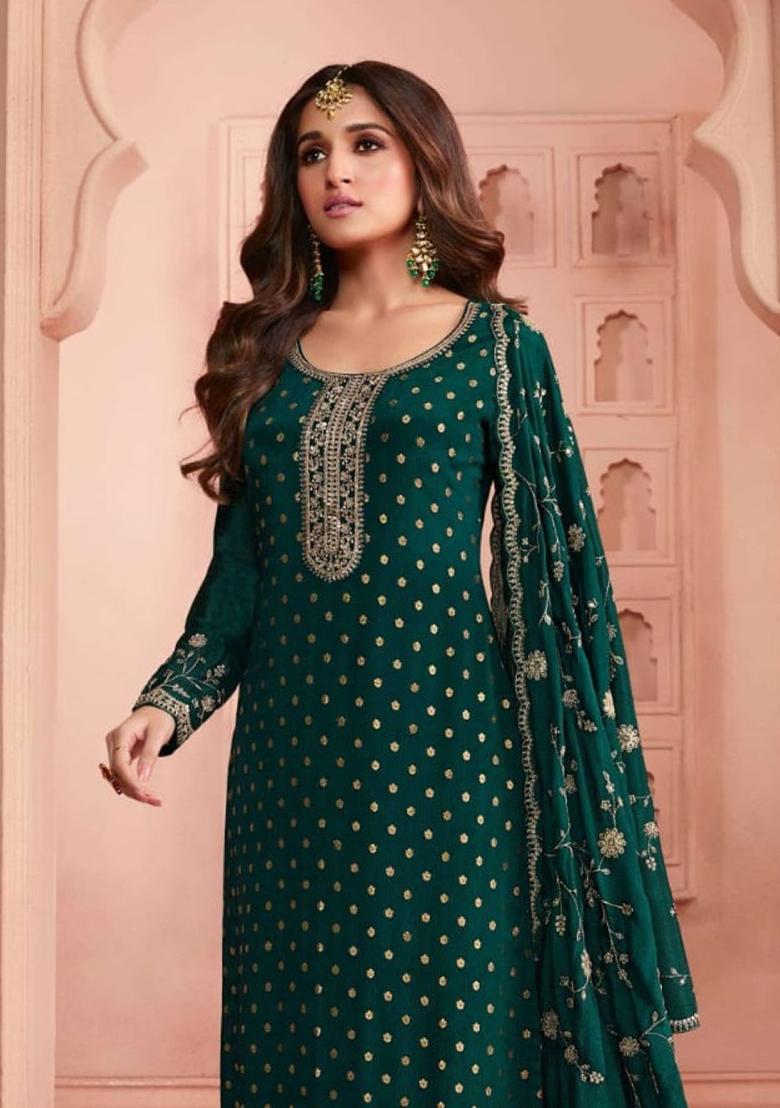 Dark Green Embroidered Silk Salwar Kameez