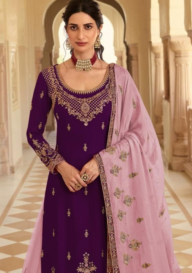 Purple Embroidered Georgette Salwar Kameez