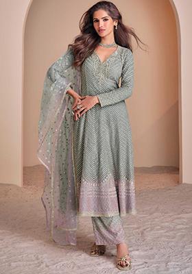 Sky Blue Embroidered Georgette Anarkali Set