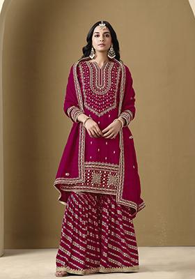 Rani Pink Embroidered Art Silk Sharara Set