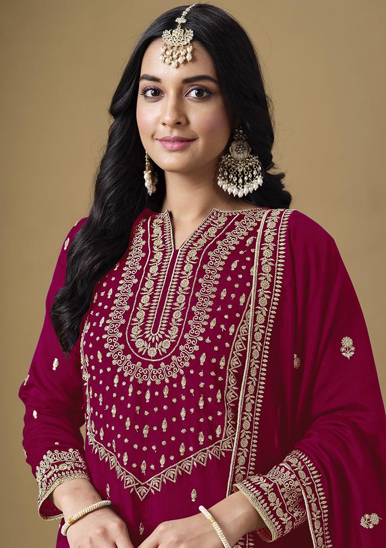 Rani Pink Embroidered Art Silk Sharara Set