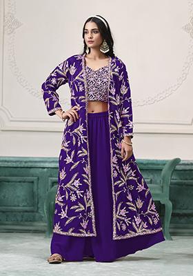 Purple Embroidered Georgette Fusion Set