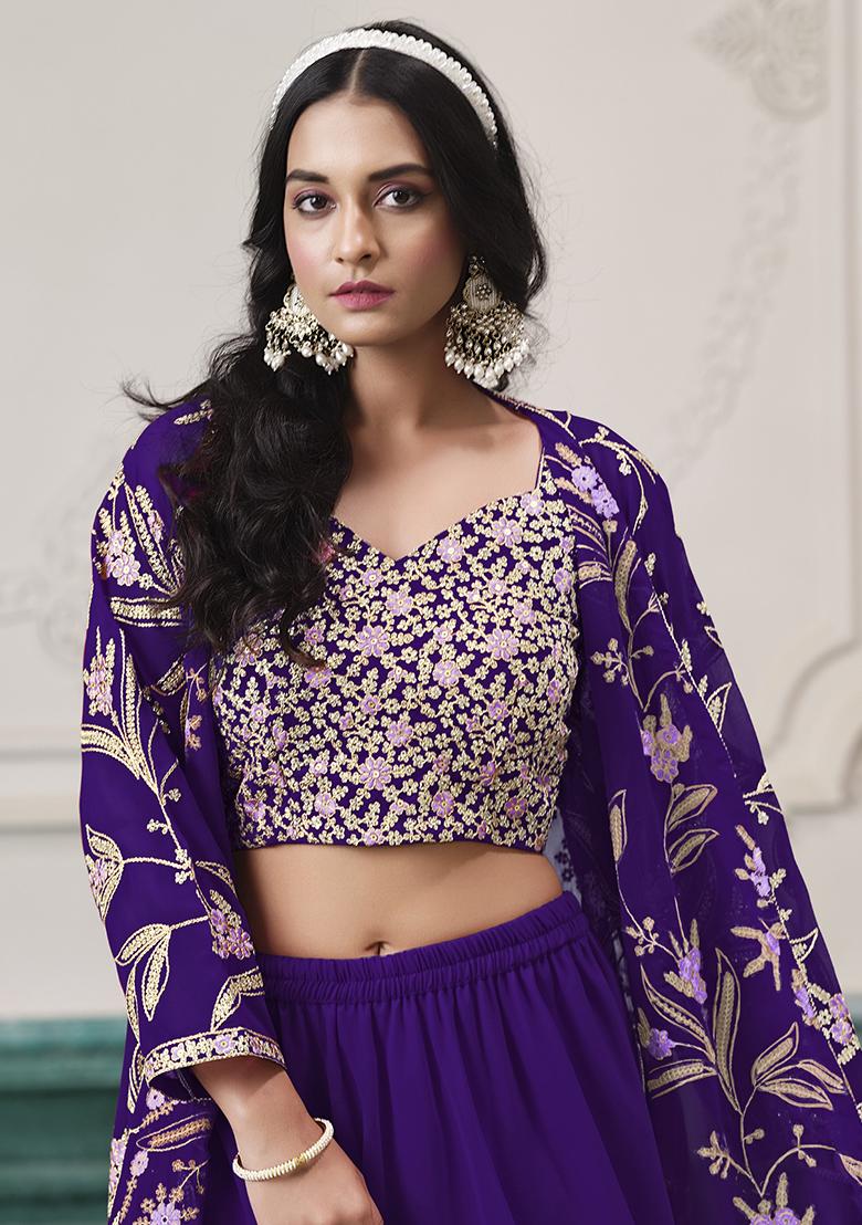 Purple Embroidered Georgette Fusion Set