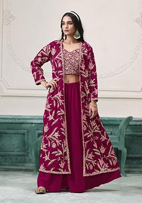Rani Pink Embroidered Georgette Fusion Set