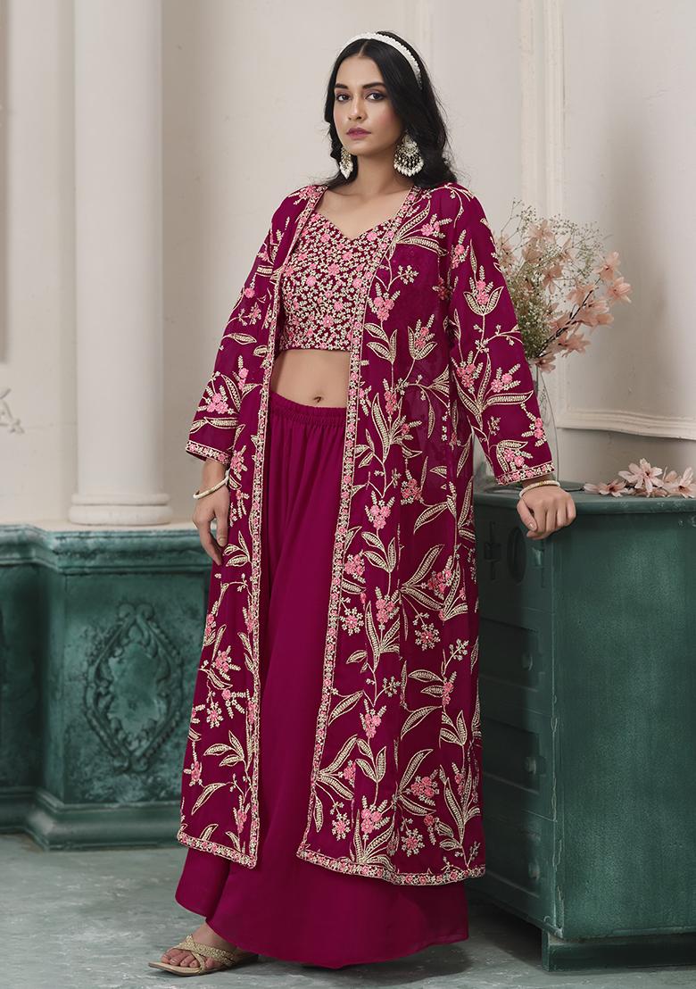 Rani Pink Embroidered Georgette Fusion Set
