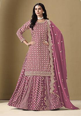 Light Pink Embroidered Art Silk Sharara Set
