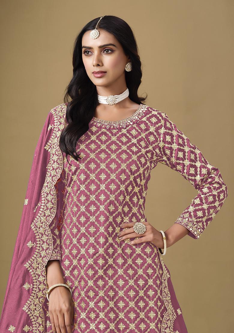 Light Pink Embroidered Art Silk Sharara Set