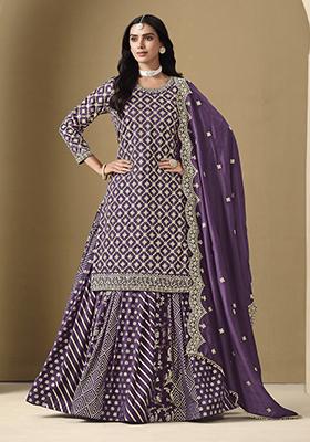 Lavender Embroidered Art Silk Sharara Set