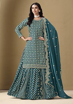 Purple Embroidered Art Silk Sharara Set