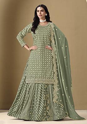 Light Green Embroidered Art Silk Sharara Set