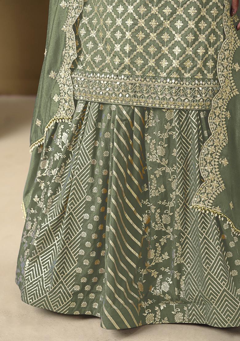 Light Green Embroidered Art Silk Sharara Set