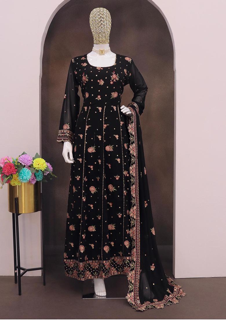 Black Embroidered Georgette Anarkali Set