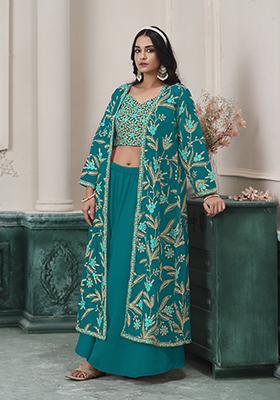 Teal Blue Embroidered Georgette Salwar Kameez
