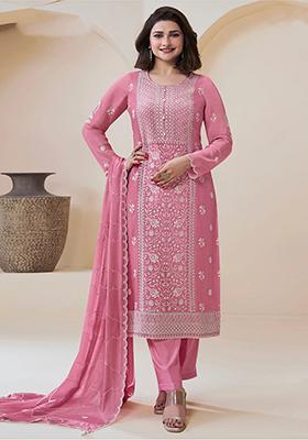 Pink Embroidered Chinon Salwar Kameez