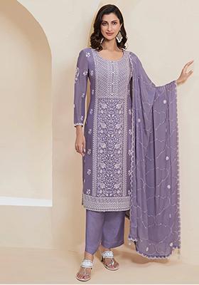 Purple Embroidered Chinon Salwar Kameez