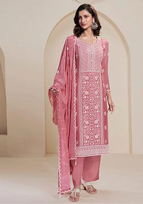Gajari Pink Pink Pink Embroidered Chinon Salwar Kameez