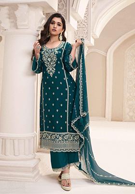 Green Embroidered Chiffon Salwar Kameez