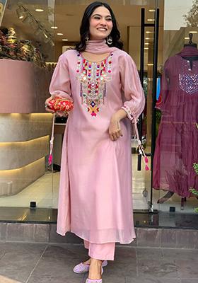 Pink Embroidered Chanderi Salwar Kameez