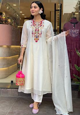 White Embroidered Chanderi Salwar Kameez
