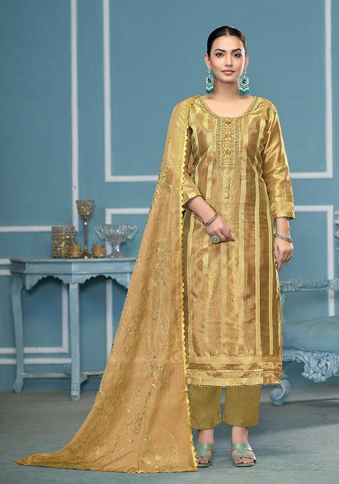 Green Woven Organza Salwar Kameez