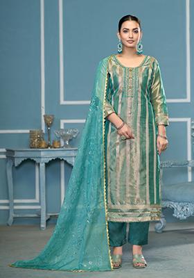 Blue Woven Organza Salwar Kameez