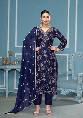Blue Woven Cotton Salwar Kameez