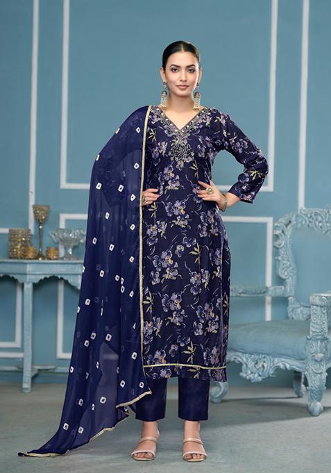 Blue Woven Cotton Salwar Kameez