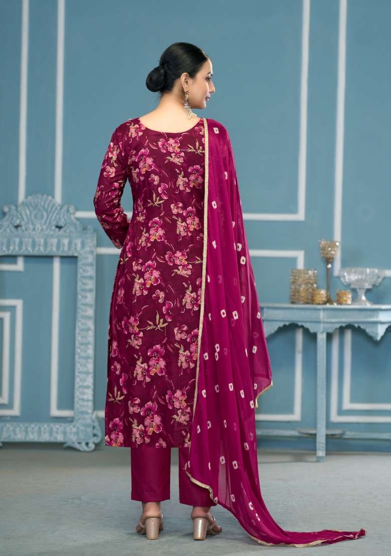 Purple Woven Cotton Salwar Kameez - Indya