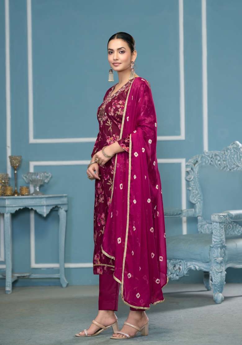 Purple Woven Cotton Salwar Kameez - Indya