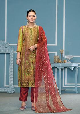 Multi Woven Art Silk Salwar Kameez