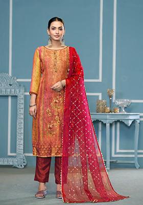 Multi Woven Art Silk Salwar Kameez