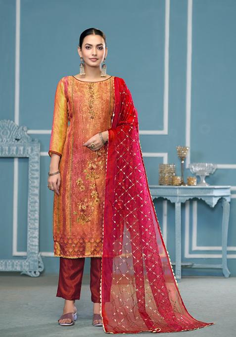 Multi Woven Art Silk Salwar Kameez