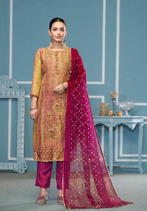Multi Woven Art Silk Salwar Kameez