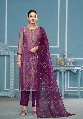 Multi Woven Art Silk Salwar Kameez