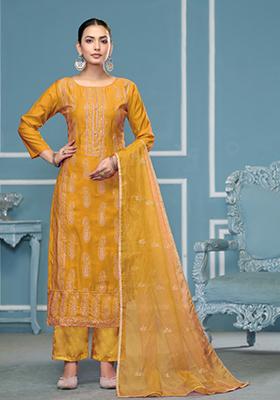 Yellow Woven Cotton Salwar Kameez