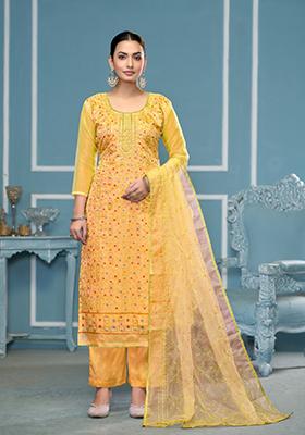 Mustard Yellow Woven Viscose Salwar Kameez