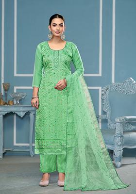 Sea Green Woven Viscose Salwar Kameez