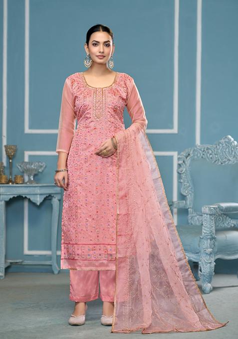 Pink Woven Viscose Salwar Kameez