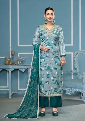 Blue Woven Organza Salwar Kameez
